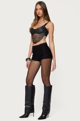 Ora Metallic Fringed Bra Top