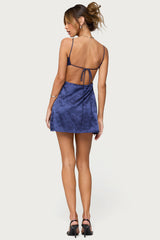 Kara Embroidered Satin Effect Mini Dress