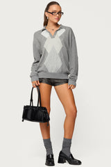 Kati Argyle Oversized Polo Sweater