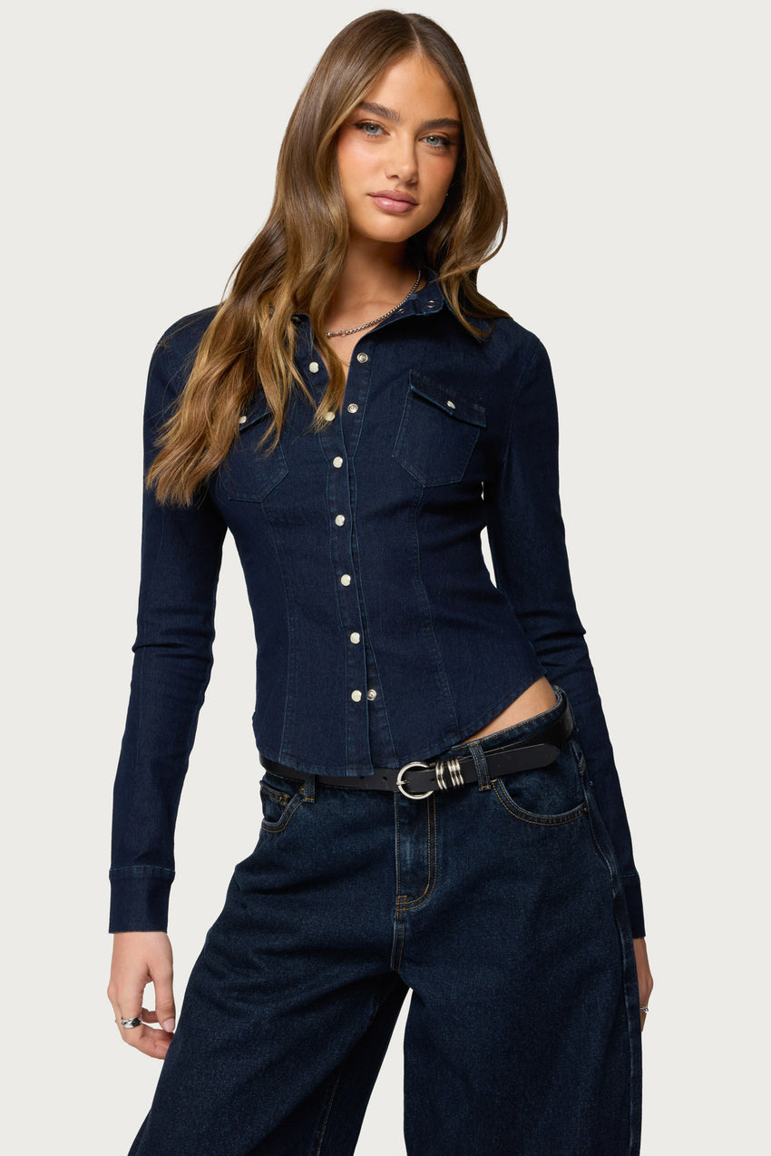 Shylo Stretchy Denim Button Up Shirt
