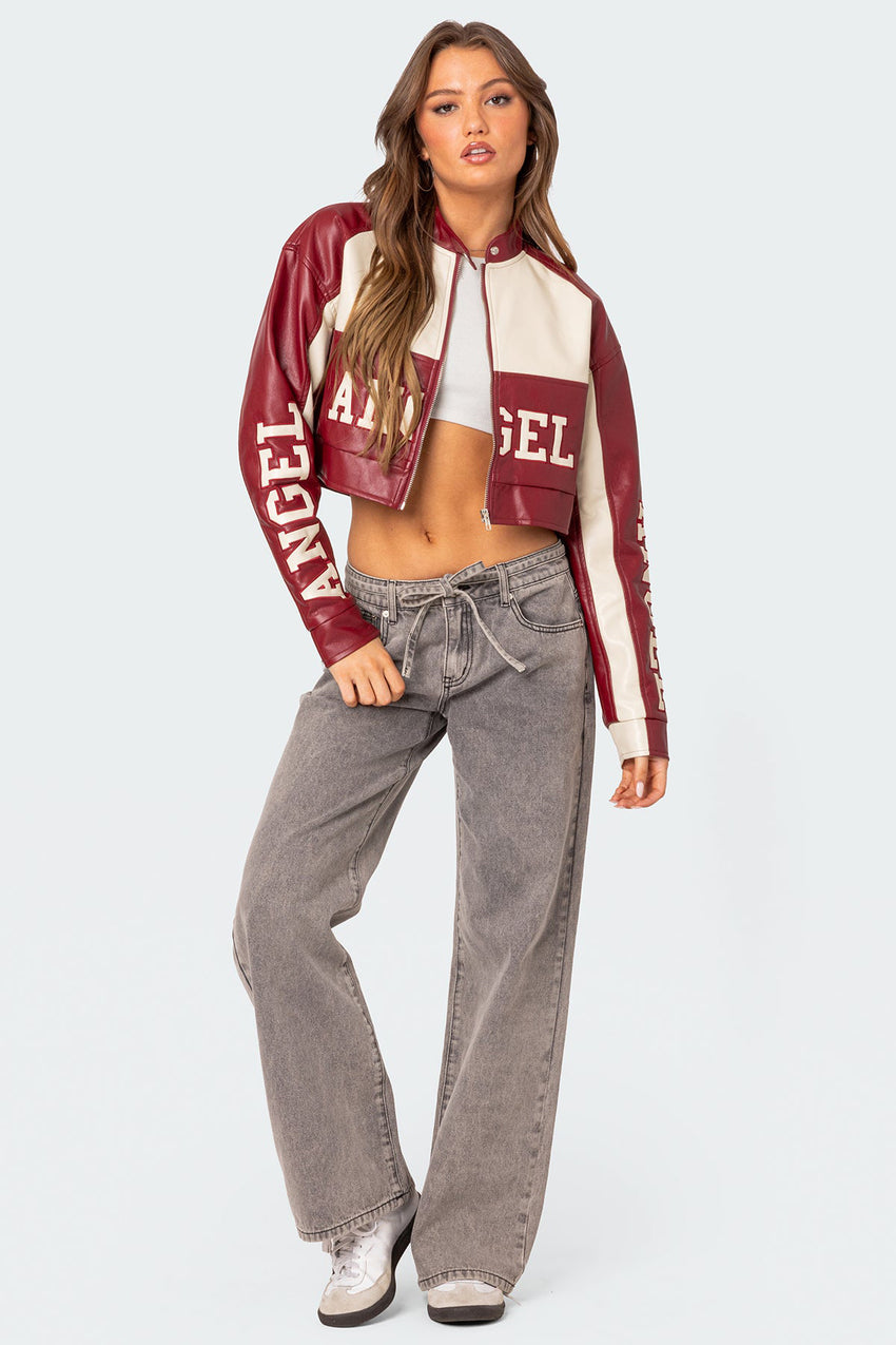 Tie Waist Washed Low Rise Baggy Jeans