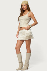 Sarai Tiered Fringed Mini Skirt