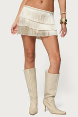 Sarai Tiered Fringed Mini Skirt