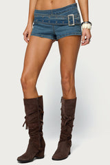 Asymmetric Belt Denim Micro Shorts