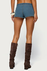 Asymmetric Belt Denim Micro Shorts