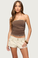 Marey Iridescent Ruched Strapless Top