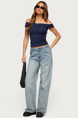 Dellah Contrast Off Shoulder Top