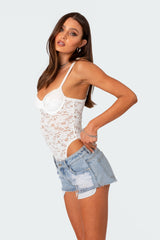 Lace & Satin Effect Cupped Bodysuit