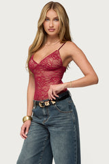 Nolyn Sheer Lace V Neck Bodysuit