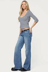 Poppie Striped V Neck Top