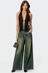 Studded Open Back Halter Top