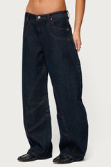 Double Pocket Low Rise Barrel Leg Jeans
