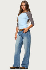 Keri Boat Neck Contrast Raglan Top